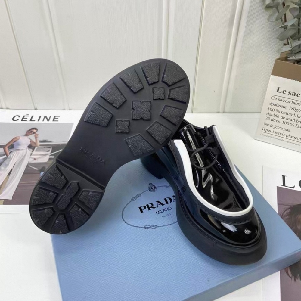 Prada Glossy Black and White Loafers - Picture 4 of 6